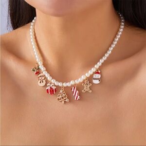 Beaded Christmas Charm Choker Necklace - 15”-17.5”